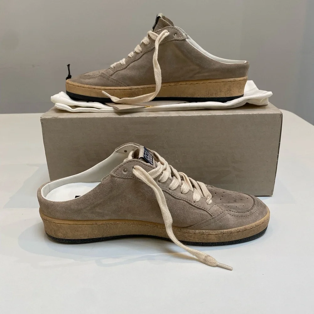 Golden Goose Ball Star Sabot Sneaker Taupe Suede/Silver Glitter sz 37 New in Box - Picture 4 of 11